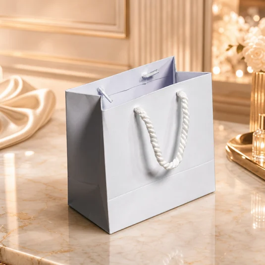 Sacola de Papel PREMIUM QUIET LUXURY - 14x15x8 cm - Alças São Francisco - Pronta Entrega - Pacote com 10 unidades - imagem 1