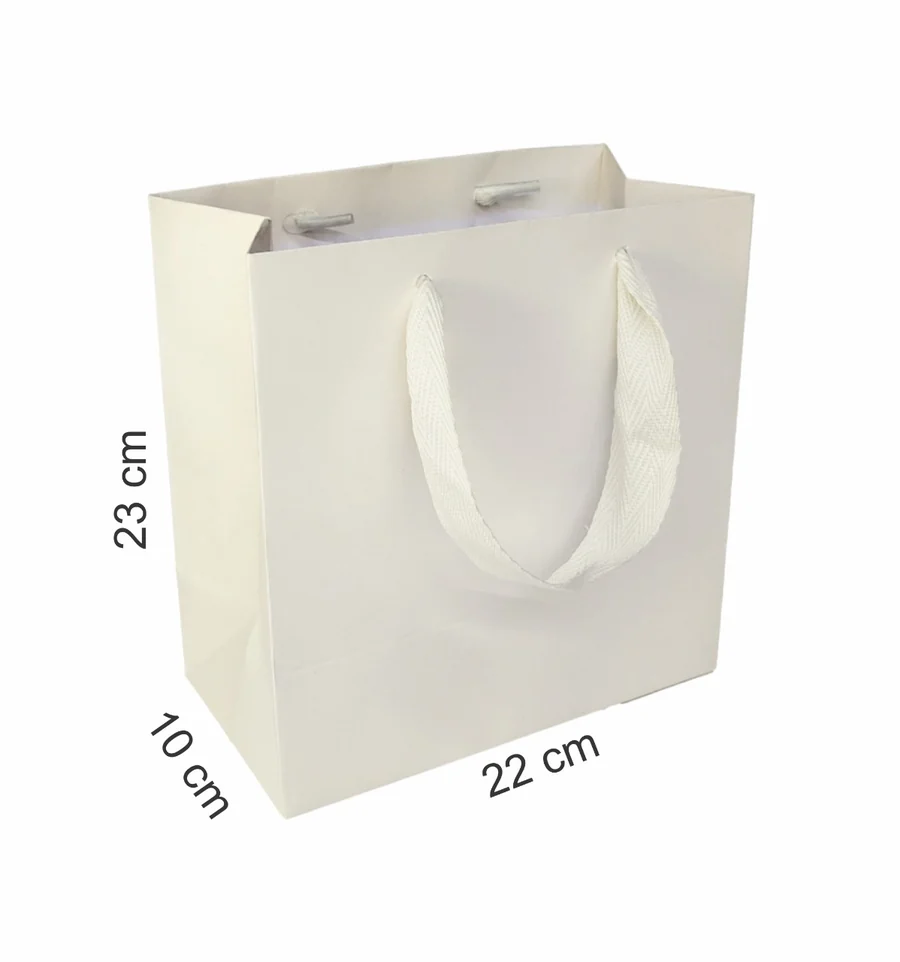 Sacola de Papel 23x22x10 cm (AxLxP) - Off White - Alça Gorgurão - Pronta Entrega - Pacote com 10 unidades - imagem 1