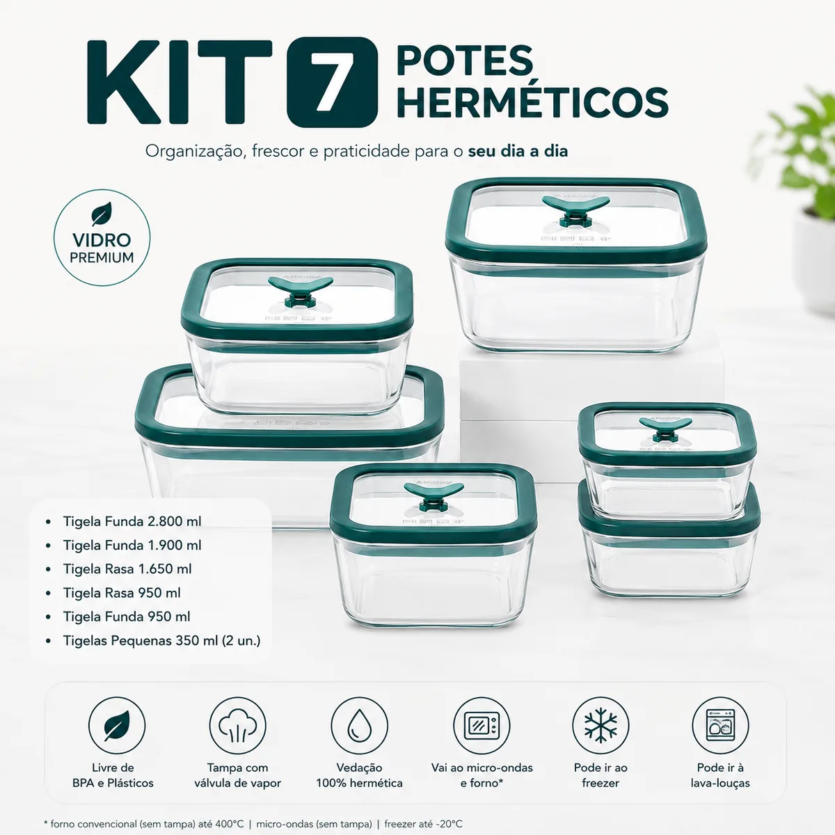 FrostGlass™ – Potes Herméticos de Vidro 7 Peças Quadrados - imagem 1